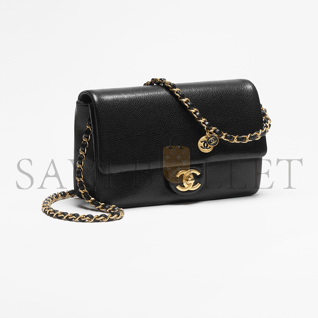 CHANEL SMALL FLAP BAG GRAINED SHINY CALFSKIN & GOLD-TONE METAL AS5186  (23*15*8cm)